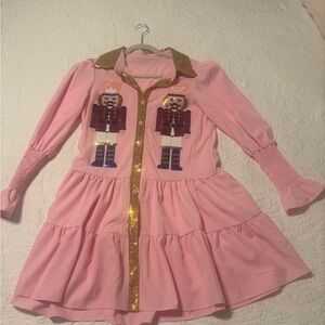 Women’s pink dress with Nutcracker  sequin appliqués size small